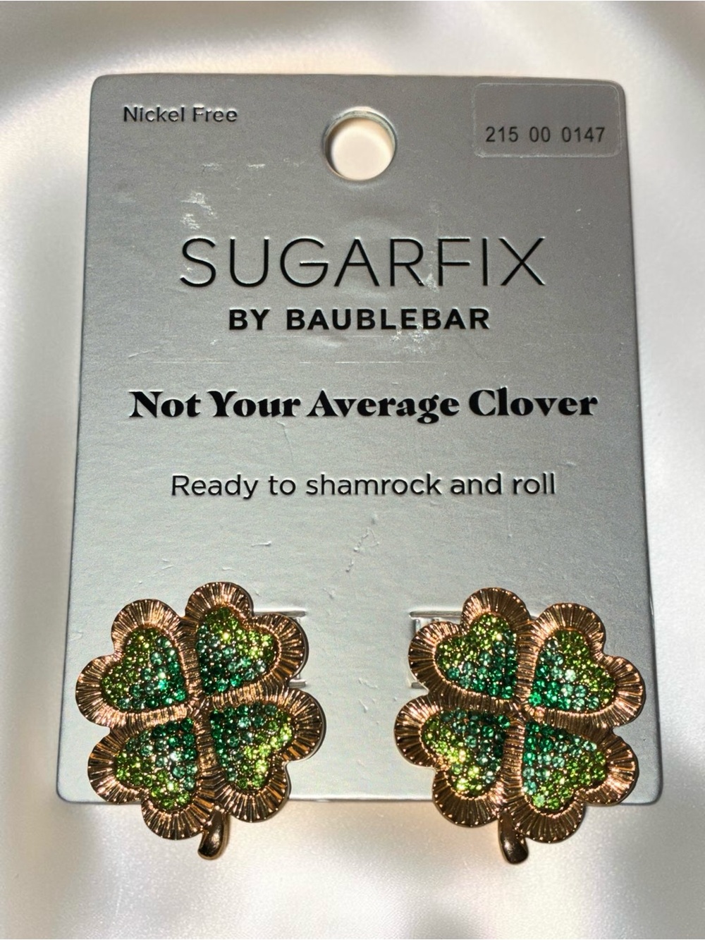 BAUBLEBAR St. Patrick’s Pavé Crystal-Filled Shamrock Lucky Clover Earrings NWT